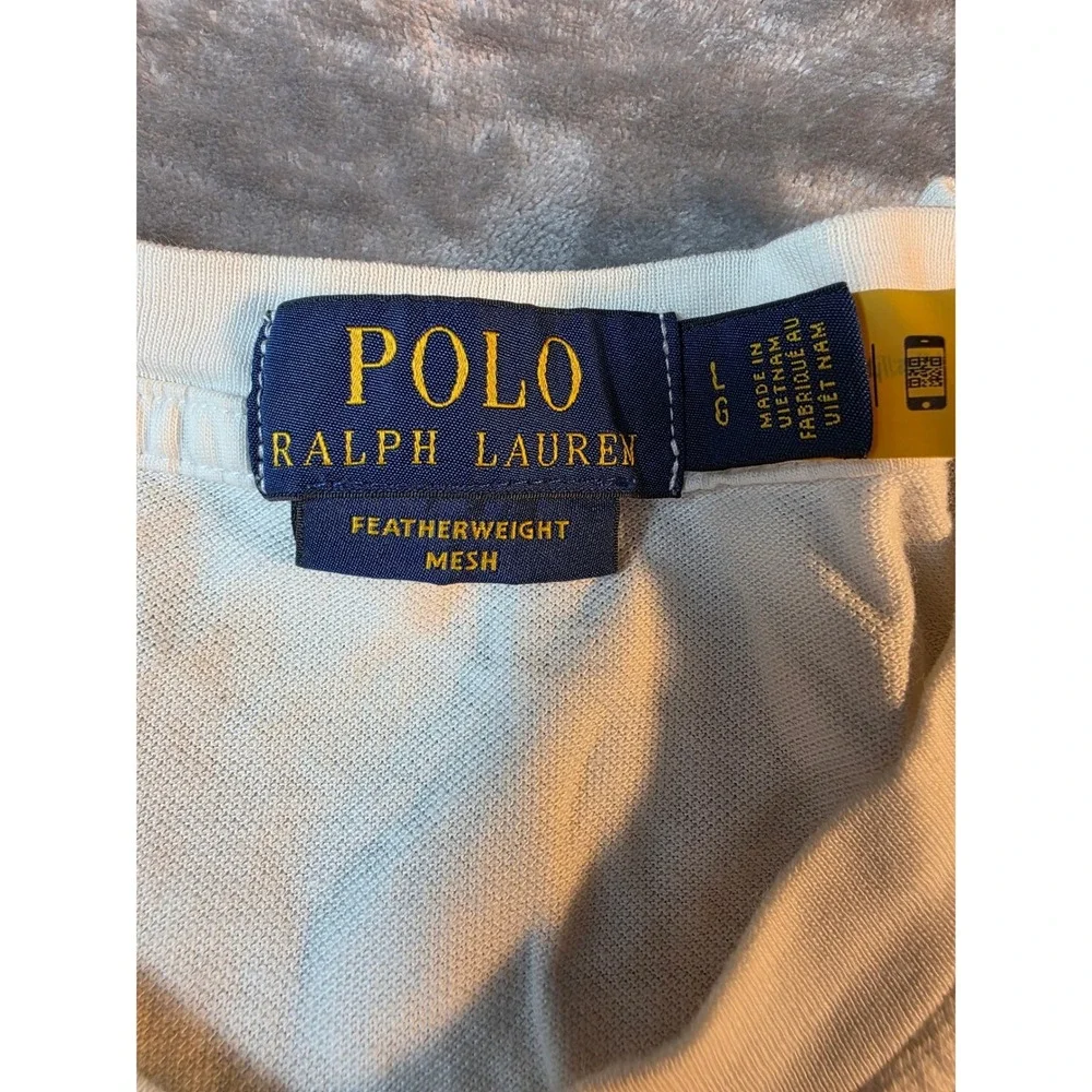 Polo Ralph Lauren Henley Shirt Mens Large White Striped Featherweight Mesh Logo‎